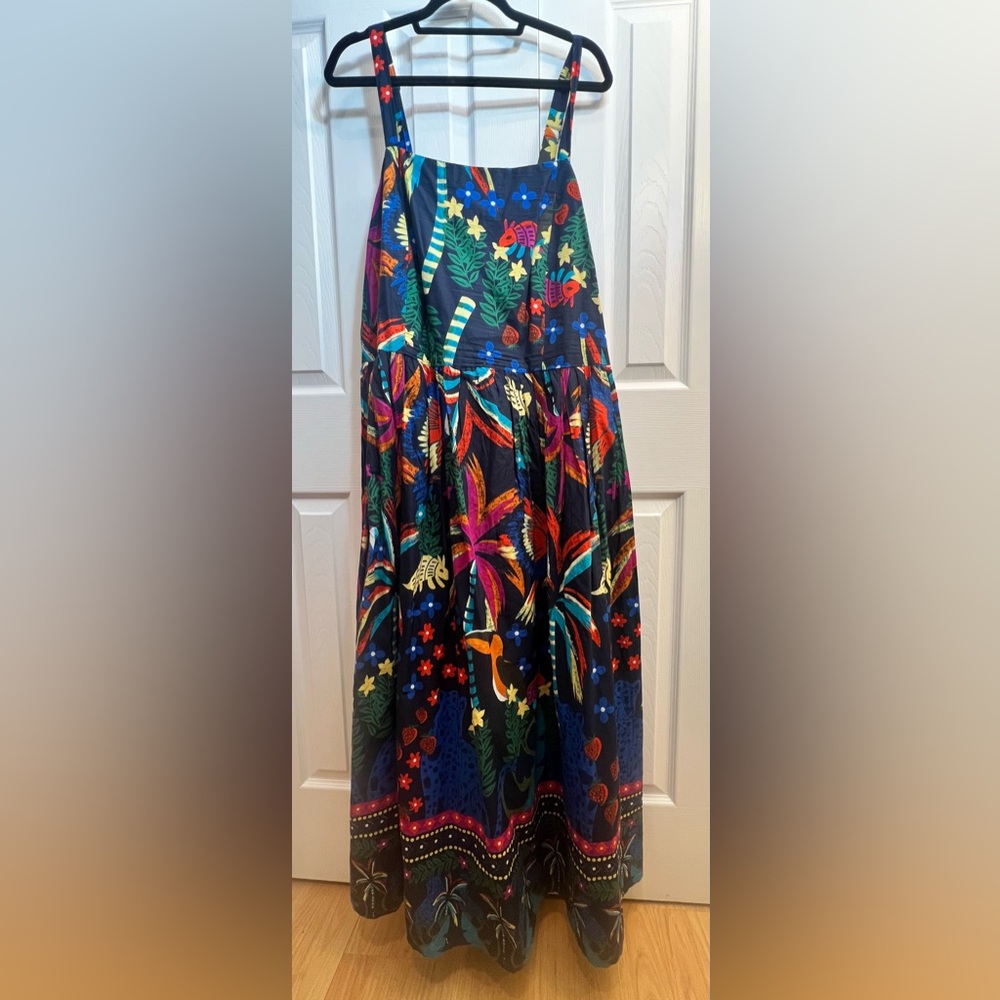 Ashley Stewart Black Strapless Smocked Dress with Bright Floral & Fruit Print